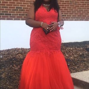 Red Halter Top Mermaid Prom Dress